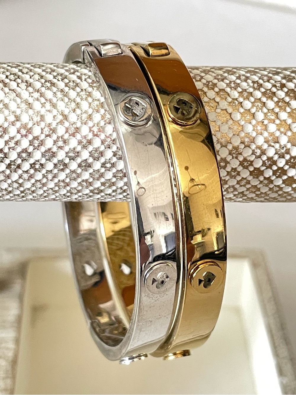 Kate Spade ♠️ 2 “Spot The Spade” Studded Hinged Bangles - Silver & Gold